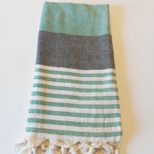 Turkish Cotton Large Towel Cabana Stripe Black Green White Peshtemal Bath Beach